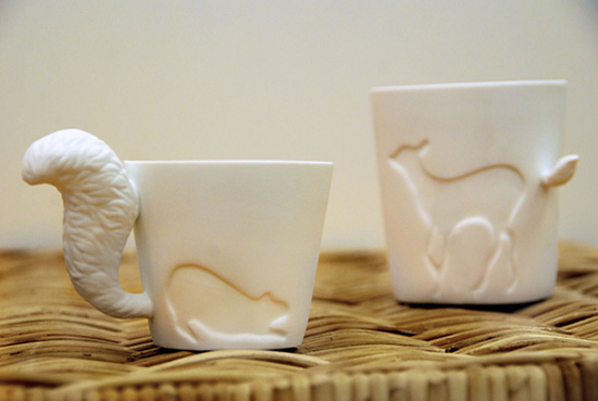 Một bộ cốc rất độc đáo của nhà thiết kế Linen, bộ cốc này khắc họa hình dáng đặc trưng của các con vật với phần đuôi là tay nắm của cốc.